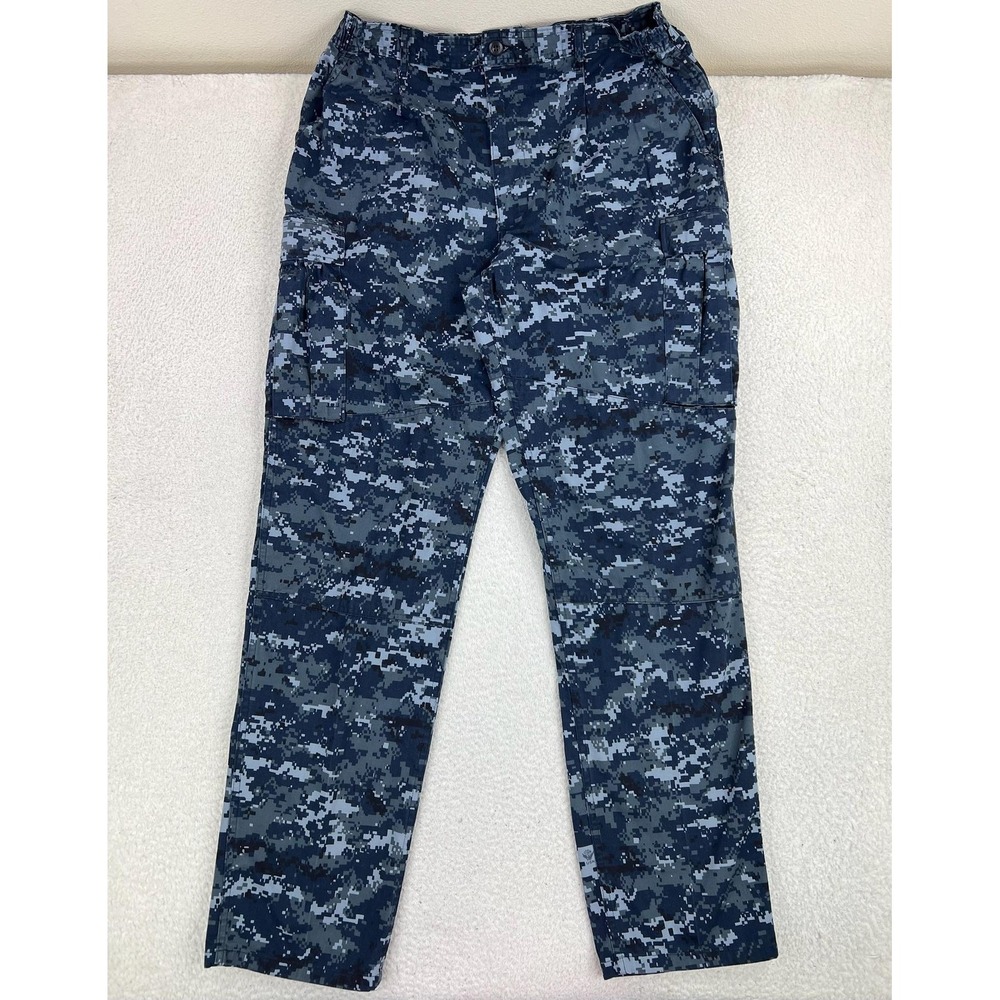 US Navy Pants Mens Large X-Long Blue Digital Camo Cargo Workwear Trouser Uniform